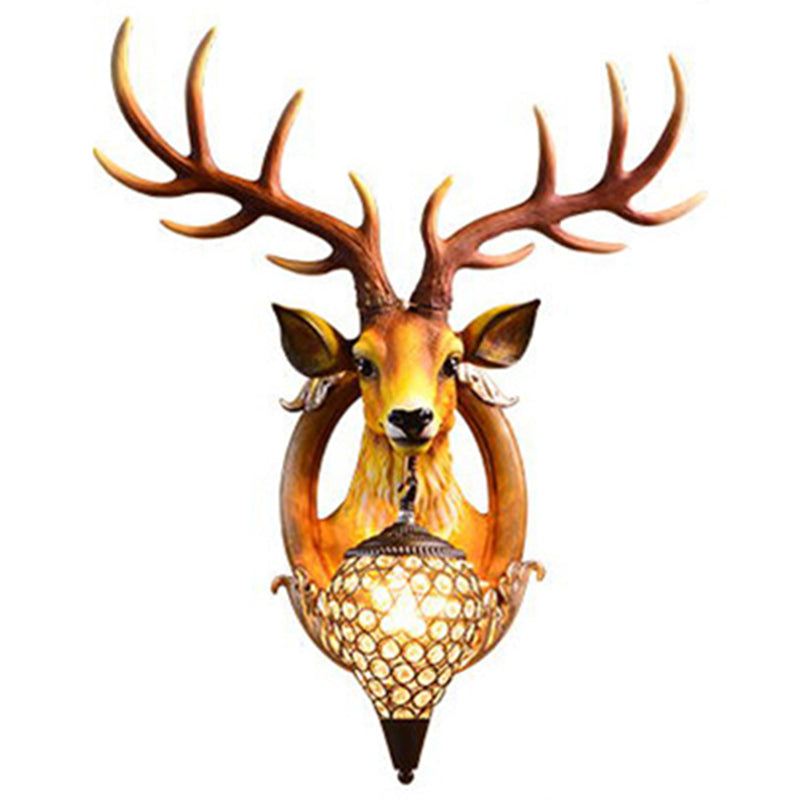 Resin Deer Wall Sconce Lamp Decorative 1-Light Crystal Wall Light for Living Room