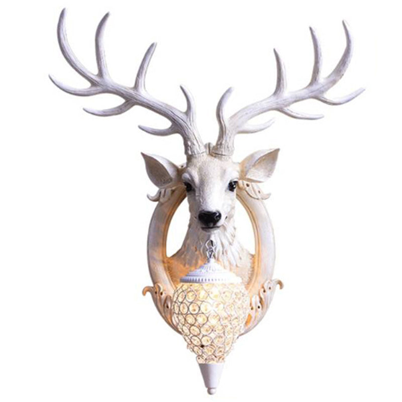 Resin Deer Wall Sconce Lamp Decorative 1-Light Crystal Wall Light for Living Room