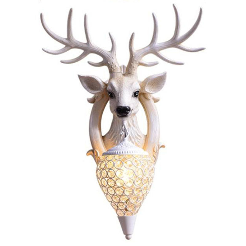 Resin Deer Wall Sconce Lamp Decorative 1-Light Crystal Wall Light for Living Room