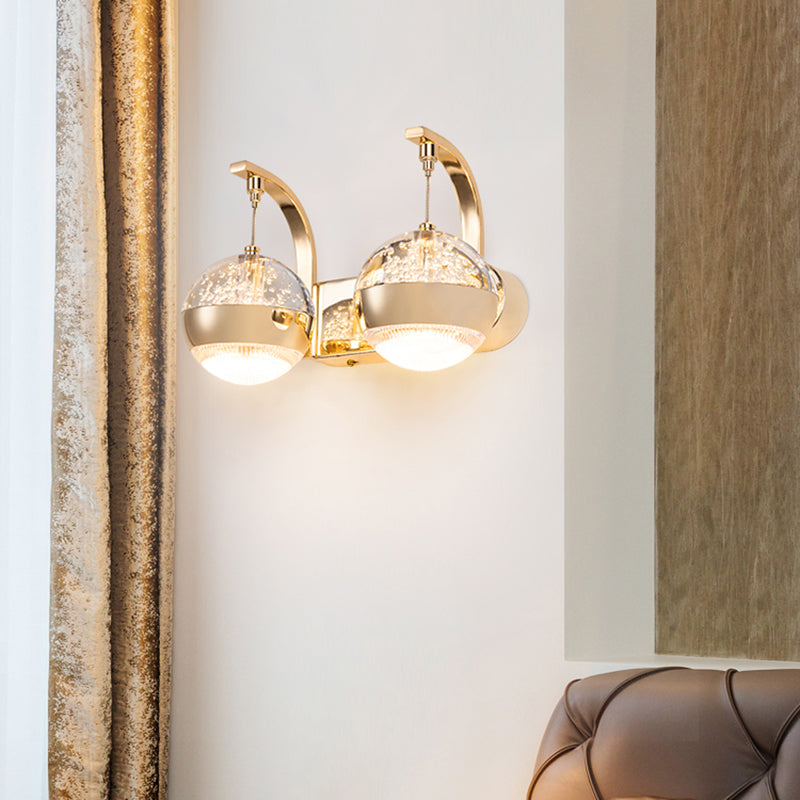 Crystal Spherical Wall Light Sconce Minimalist Gold Finish Wall Light for Bedroom