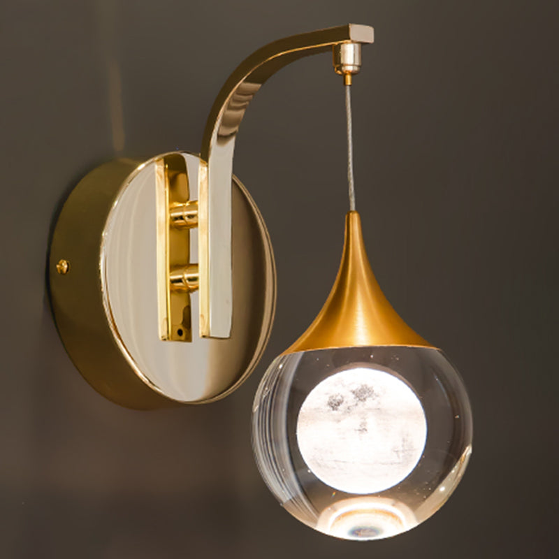 Crystal Spherical Wall Light Sconce Minimalist Gold Finish Wall Light for Bedroom