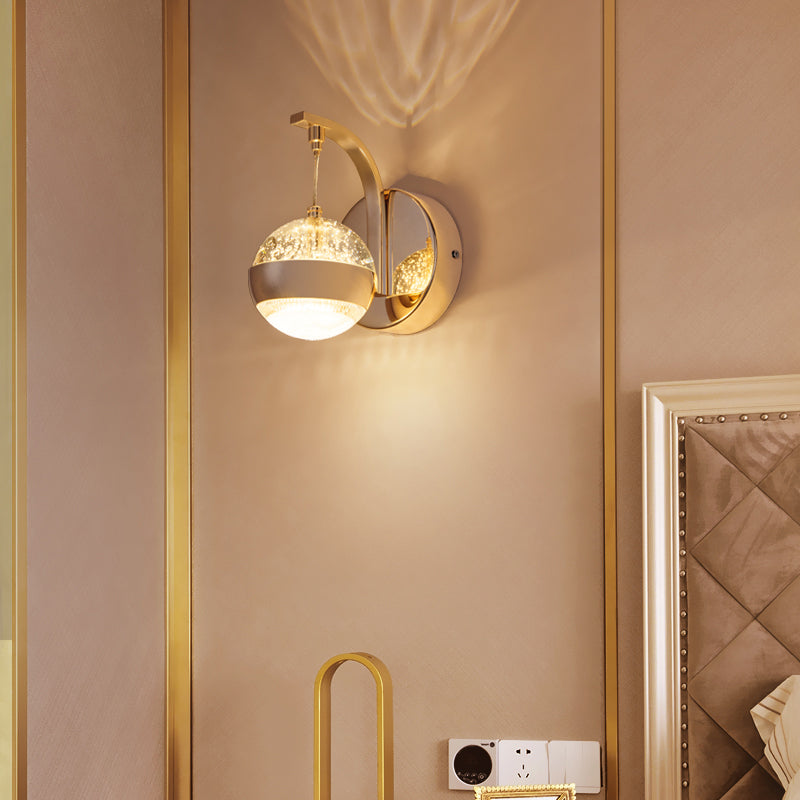 Crystal Spherical Wall Light Sconce Minimalist Gold Finish Wall Light for Bedroom