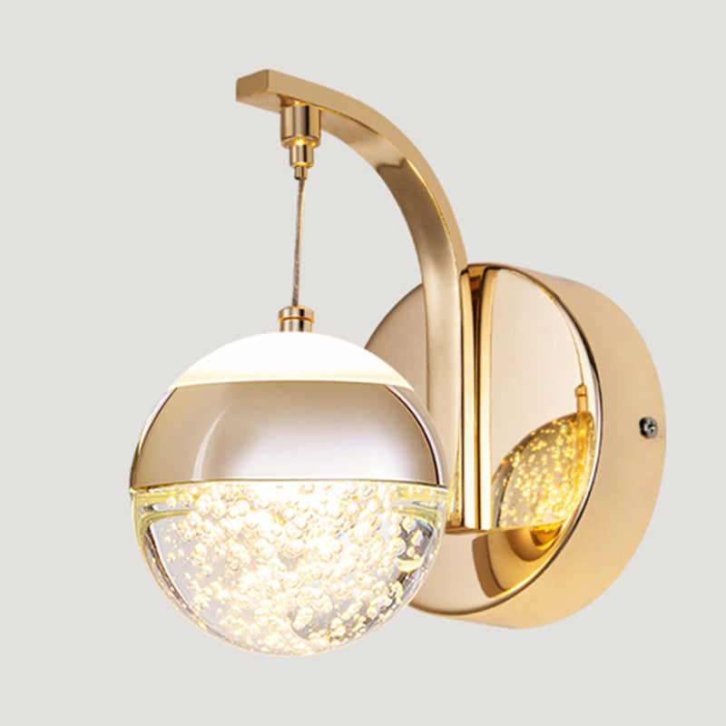 Crystal Spherical Wall Light Sconce Minimalist Gold Finish Wall Light for Bedroom