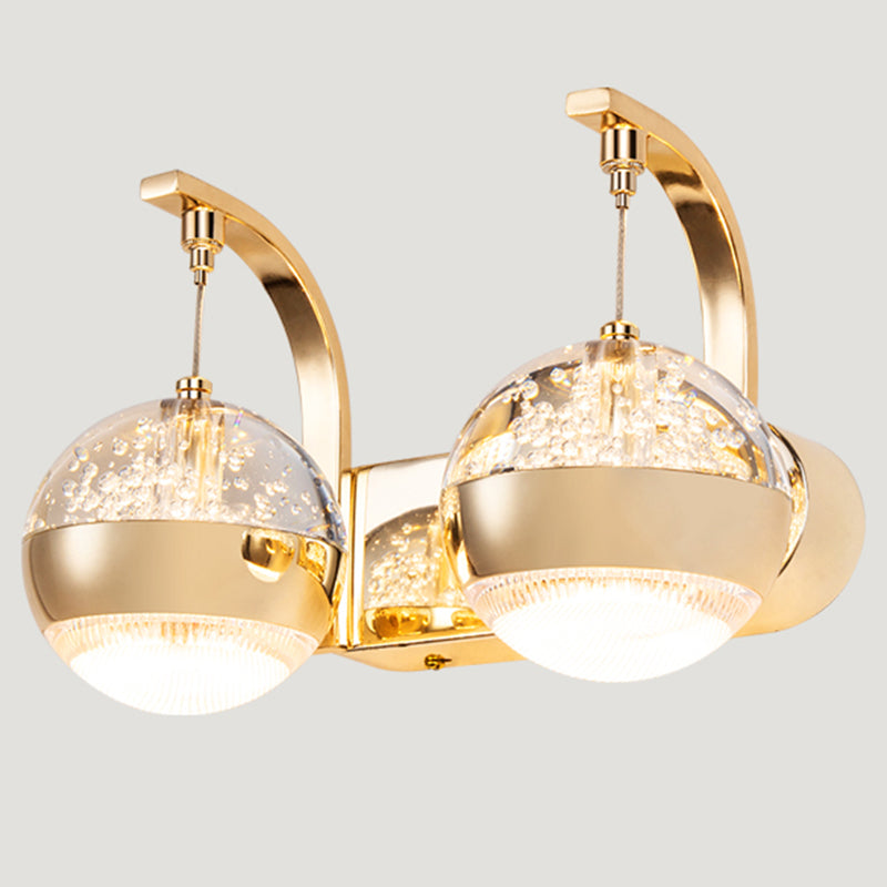Crystal Spherical Wall Light Sconce Minimalist Gold Finish Wall Light for Bedroom