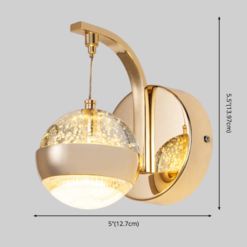 Crystal Spherical Wall Light Sconce Minimalist Gold Finish Wall Light for Bedroom