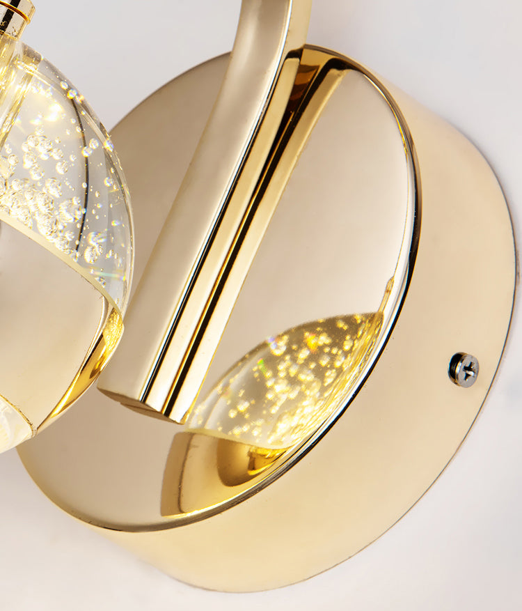 Crystal Spherical Wall Light Sconce Minimalist Gold Finish Wall Light for Bedroom