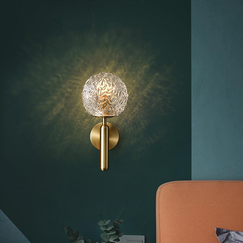 Spherical Bedside Wall Hanging Lamp Crystal 1 Head Minimalist Wall Light in Brass