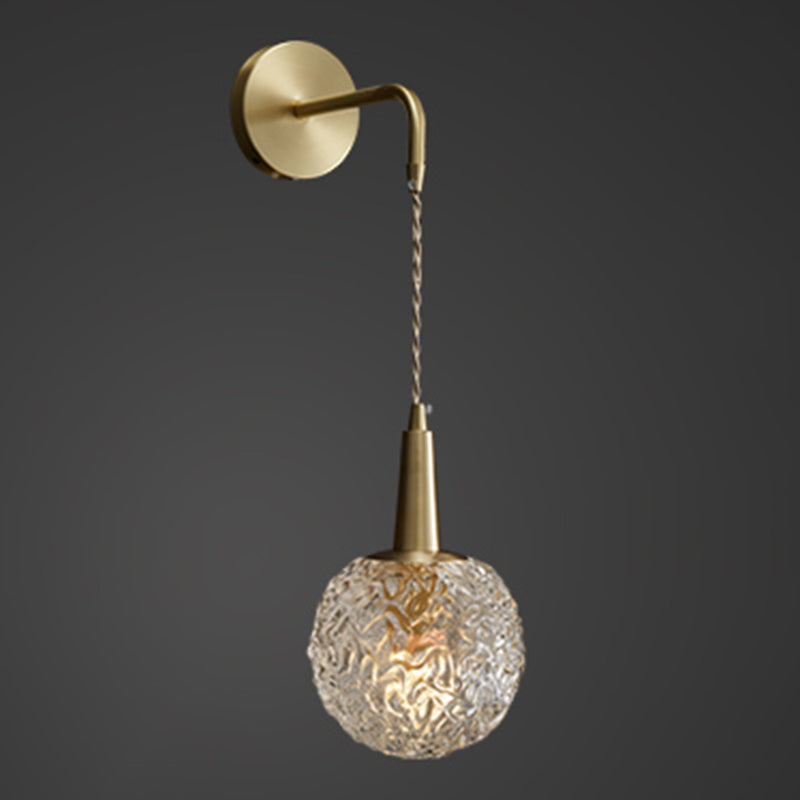 Spherical Bedside Wall Hanging Lamp Crystal 1 Head Minimalist Wall Light in Brass