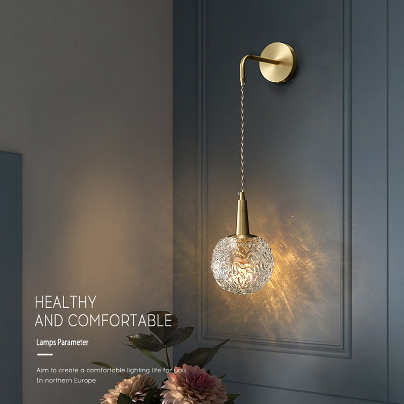 Spherical Bedside Wall Hanging Lamp Crystal 1 Head Minimalist Wall Light in Brass