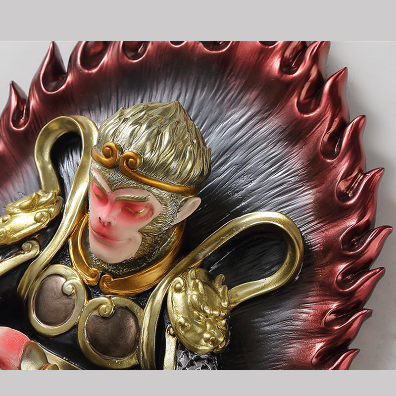 Resin Monkey King Wall Sconce Decorative 1-Light Wall Lamp with Crystal Shade