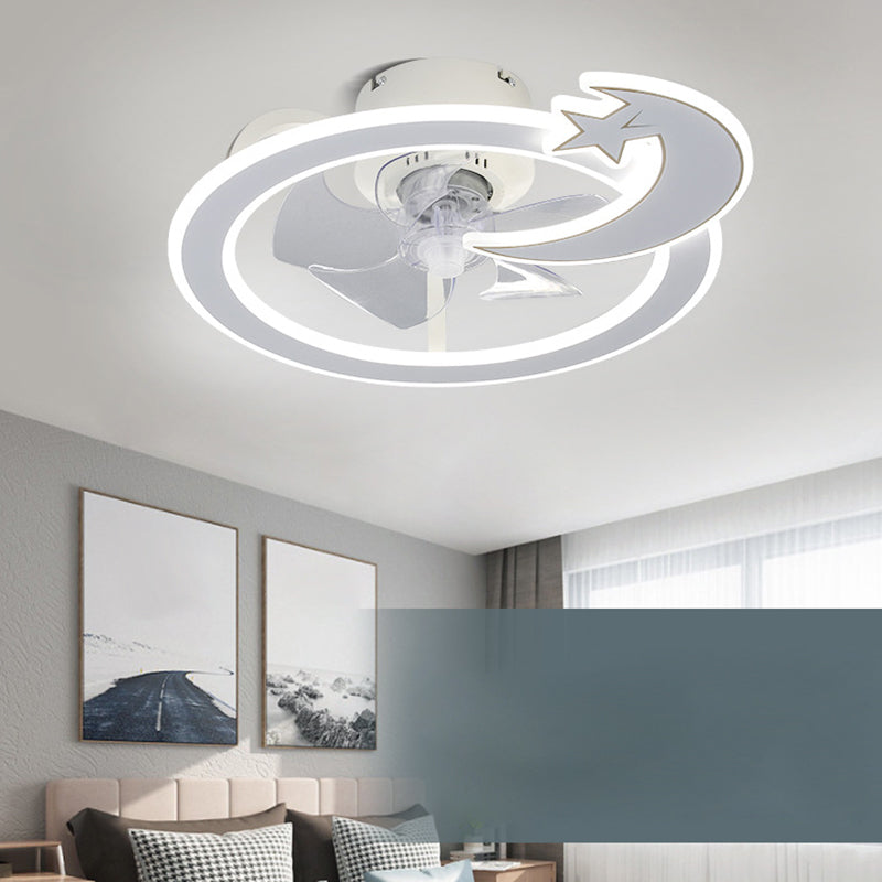 Minimalist Circular Ceiling Fan Lamp Acrylic Bedroom LED Semi Flush Light Fixture