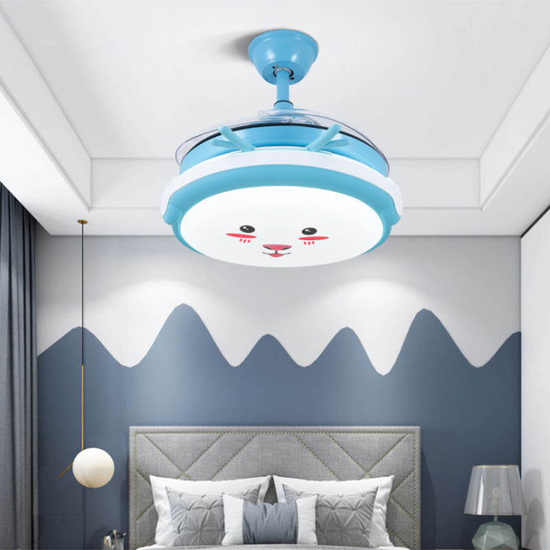 Drum Shade Hanging Lüfter Lampe Cartoon Acryl-Kindergarten-LED Semi Flush-Mount Light