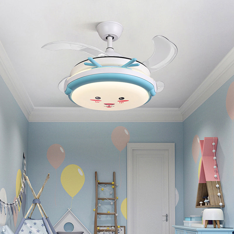 Drum Shade Hanging Lüfter Lampe Cartoon Acryl-Kindergarten-LED Semi Flush-Mount Light