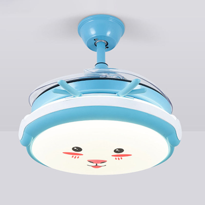 Drum Shade Hanging Lüfter Lampe Cartoon Acryl-Kindergarten-LED Semi Flush-Mount Light