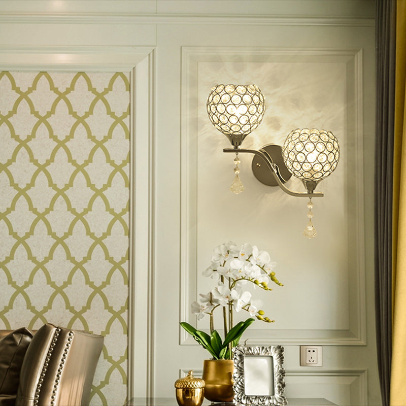 Ball Shade Crystal Wall Light Contemporary Wall Sconce Lighting for Living Room