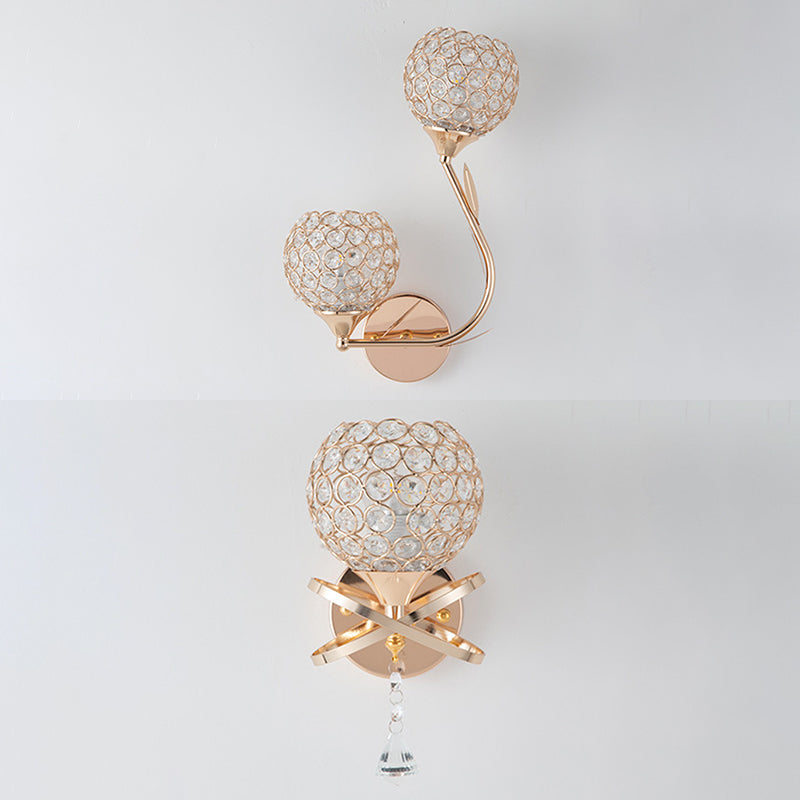 Ball Shade Crystal Wall Light Contemporary Wall Sconce Lighting for Living Room