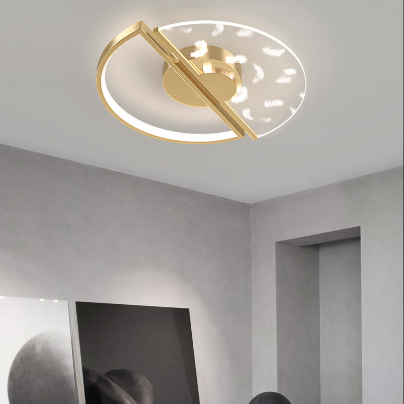 Acrylic Feather LED Flush Mount in Modern Luxury Style Iron Circular Ceiling Light for Bedroom