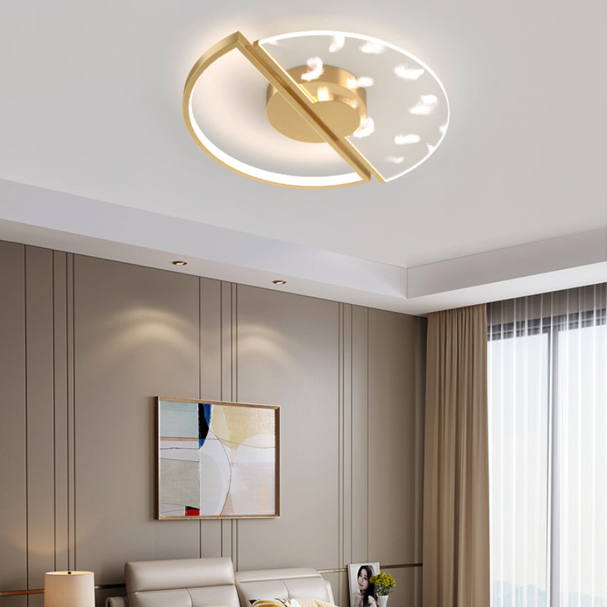 Acrylic Feather LED Flush Mount in Modern Luxury Style Iron Circular Ceiling Light for Bedroom