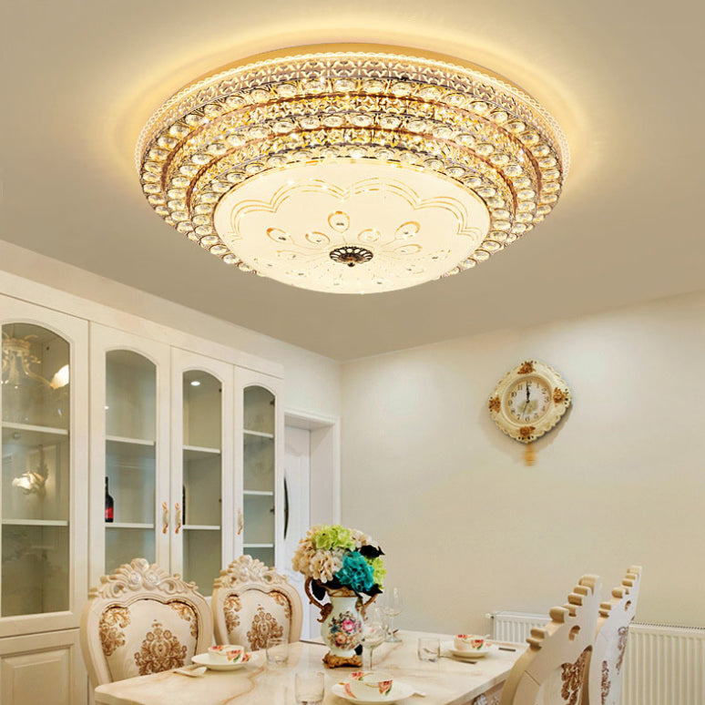 Plafonnier LED circulaire à la mode moderne, montage encastré en cristal avec abat-jour en verre