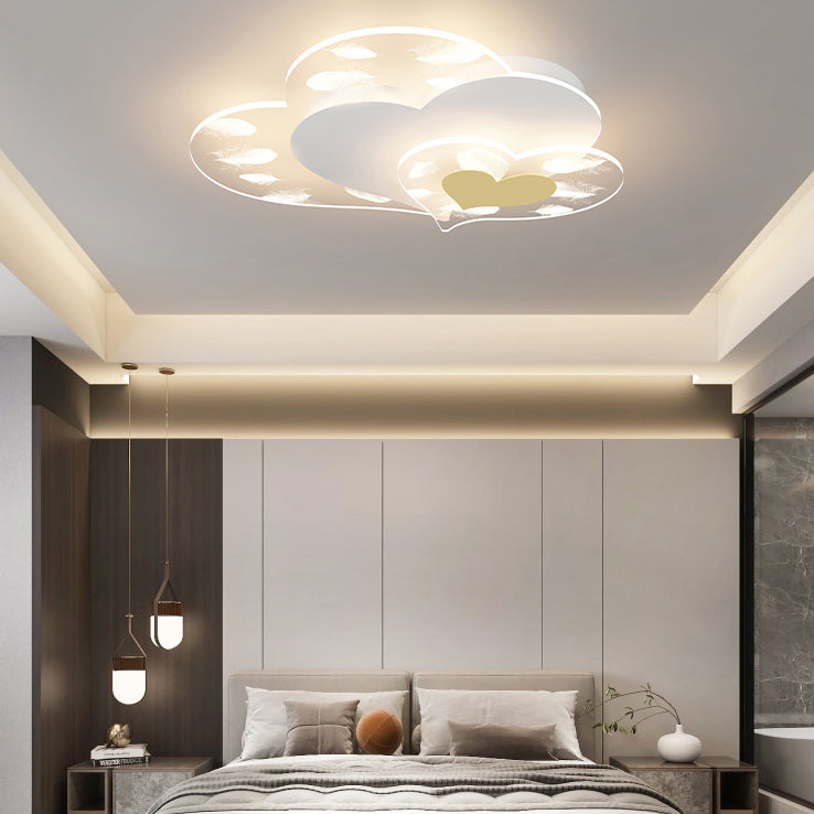 Acrylic Heart-Shaped LED Flush Mount in Modern Creative Style Iron Feather Ceiling Light for Bedroom