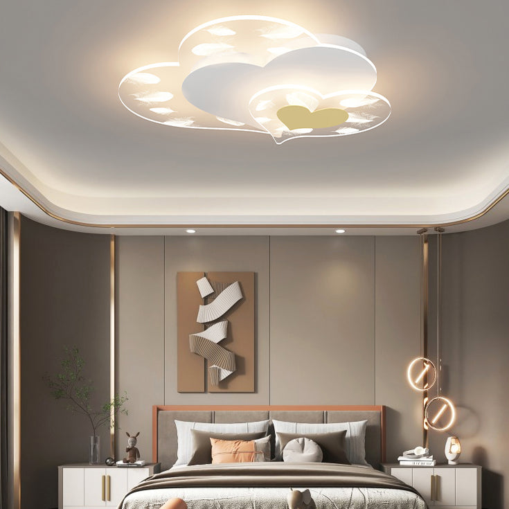 Acrylic Heart-Shaped LED Flush Mount in Modern Creative Style Iron Feather Ceiling Light for Bedroom
