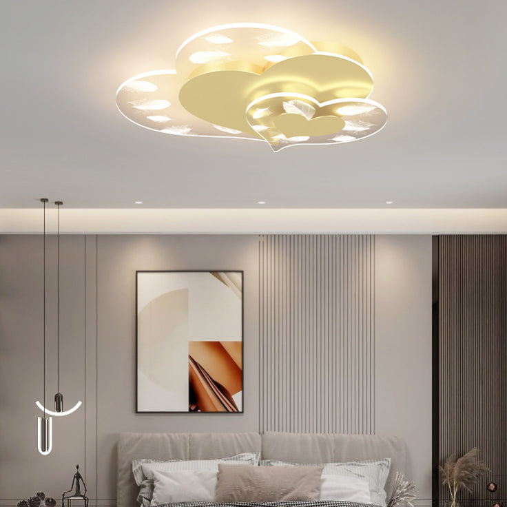 Acrylic Heart-Shaped LED Flush Mount in Modern Creative Style Iron Feather Ceiling Light for Bedroom