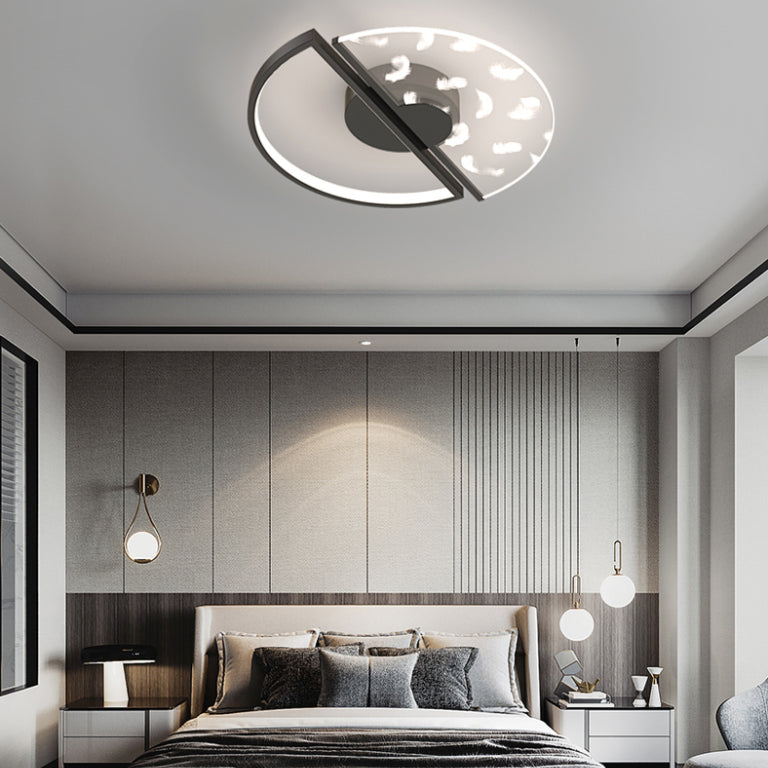 Modern Luxury LED Feather Ceiling Light Wrought Iron Circular Flush Mount with Acrylic Shade