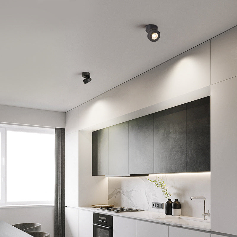 Modern Creative LED Rotatable Ceiling Light Aluminium Cylindrical Flush Mount with Clear Glass Shade