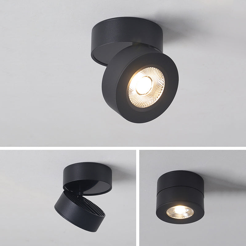 Modern Creative LED Rotatable Ceiling Light Aluminium Cylindrical Flush Mount with Clear Glass Shade