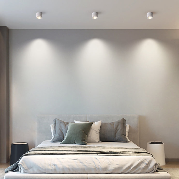 Modern Creative LED Rotatable Ceiling Light Aluminium Cylindrical Flush Mount with Clear Glass Shade