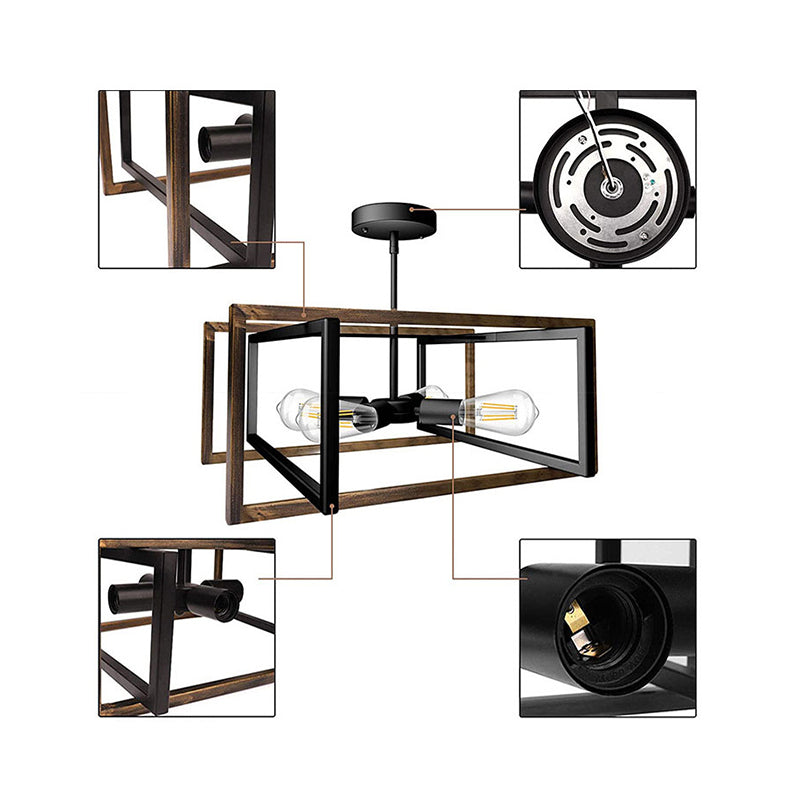 Lámpara de techo retro industrial de hierro forjado, montaje empotrado cuadrado para sala de estar