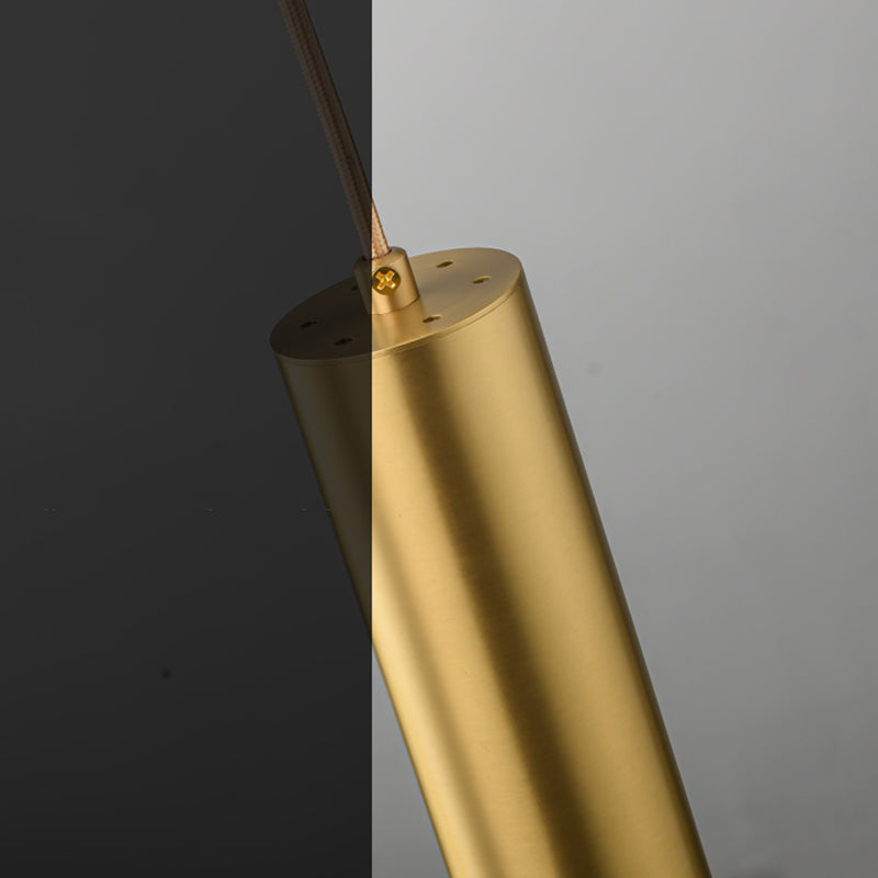 Gold Cylindrical LED Pendant Light in Modern Luxury Style Copper Hanging Lamp with Acrylic Shade