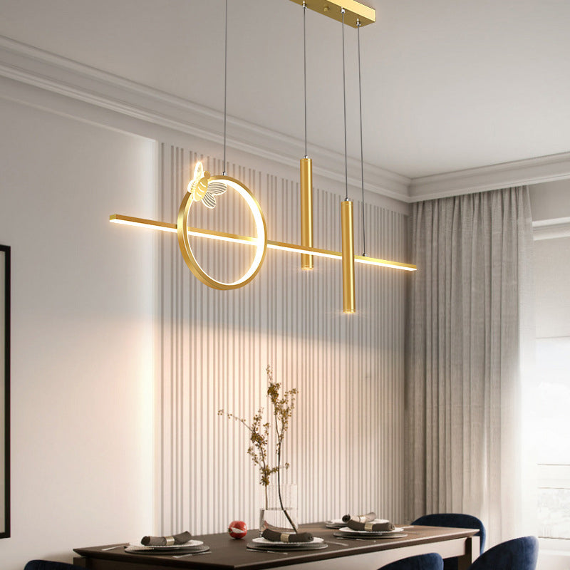 Moderne lineare Inselbeleuchtung LED Gold Metall Anhängerleuchte für Esszimmer