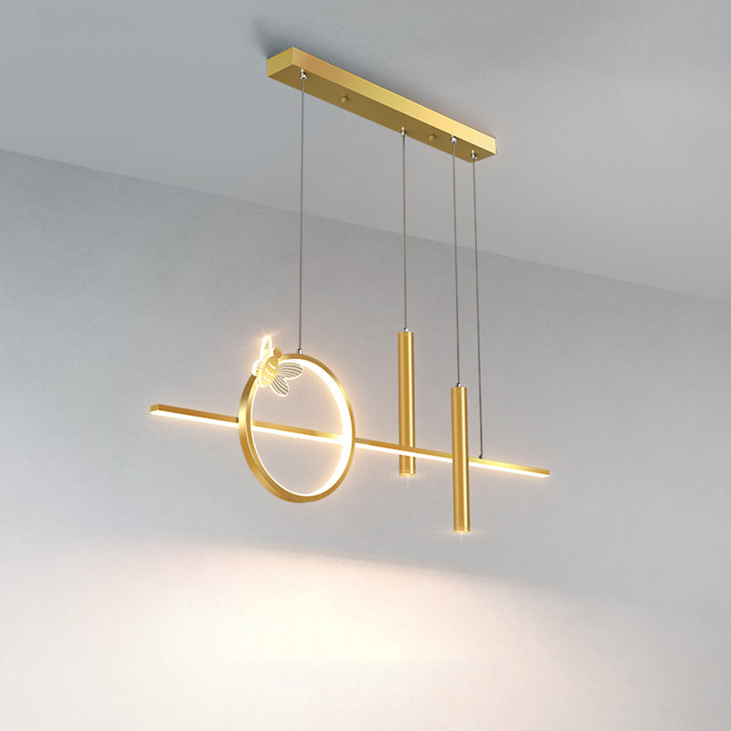 Moderne lineare Inselbeleuchtung LED Gold Metall Anhängerleuchte für Esszimmer