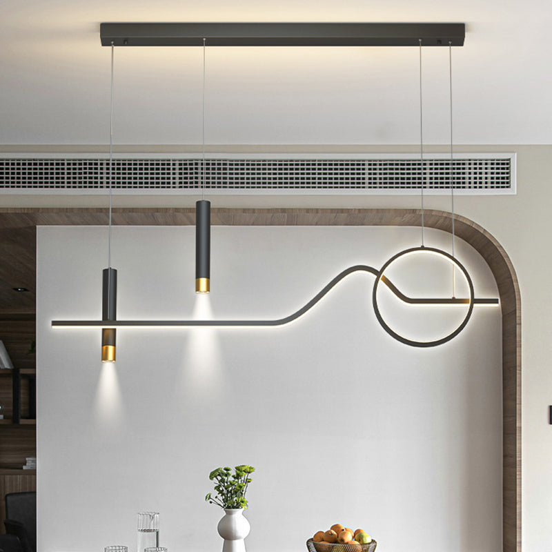 Modern Simplicity Linear LED Island Light Wrought Iron Pendant Light with Silicone Shade