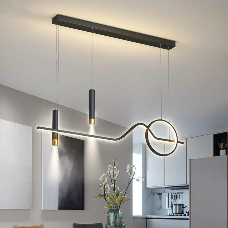 Modern Simplicity Linear LED Island Light Wrought Iron Pendant Light with Silicone Shade