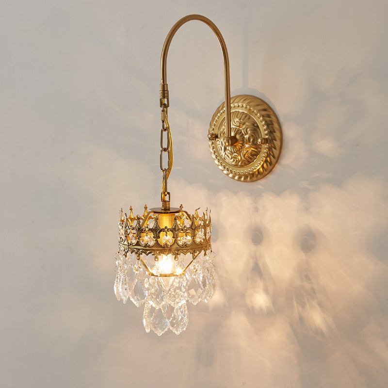 Dual-Layered Wall Lighting Ideas Modern Style Crystal 1-Light Sconce Light Fixture in Brass