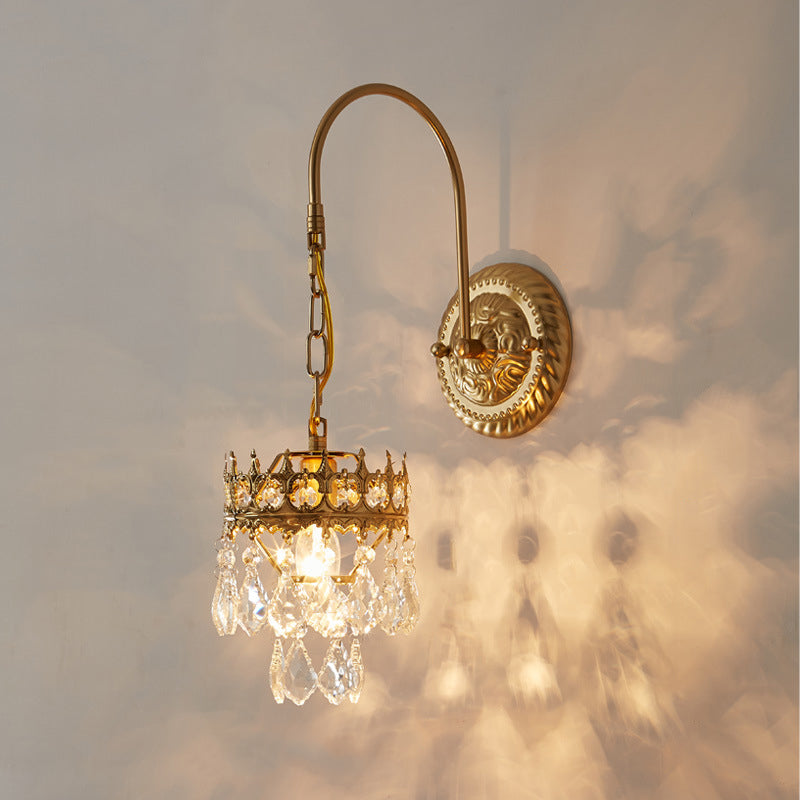 Dual-Layered Wall Lighting Ideas Modern Style Crystal 1-Light Sconce Light Fixture in Brass