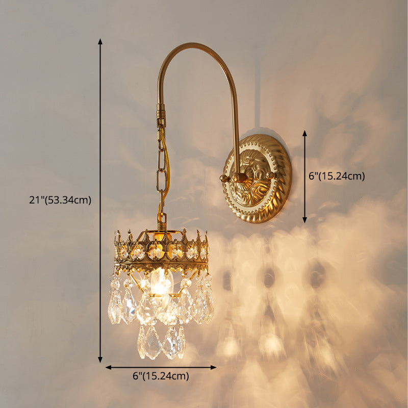 Dual-Layered Wall Lighting Ideas Modern Style Crystal 1-Light Sconce Light Fixture in Brass