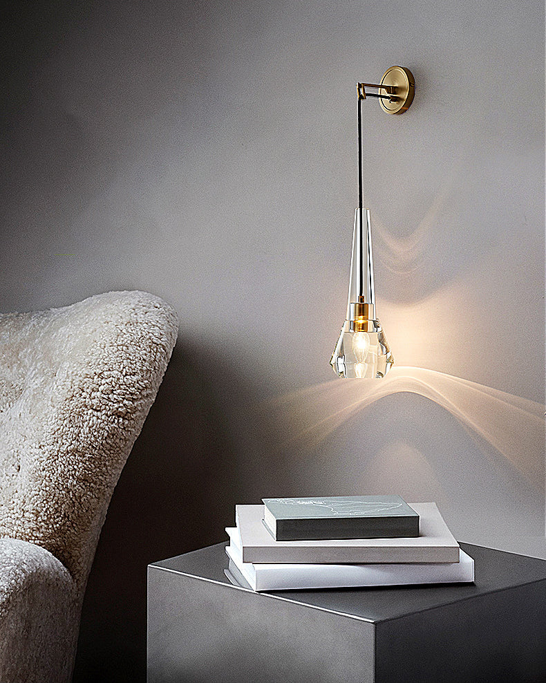 Teardrops Wall Mount Light Fixture Modern Style Crystal 1-Light Sconce Lights in Gold