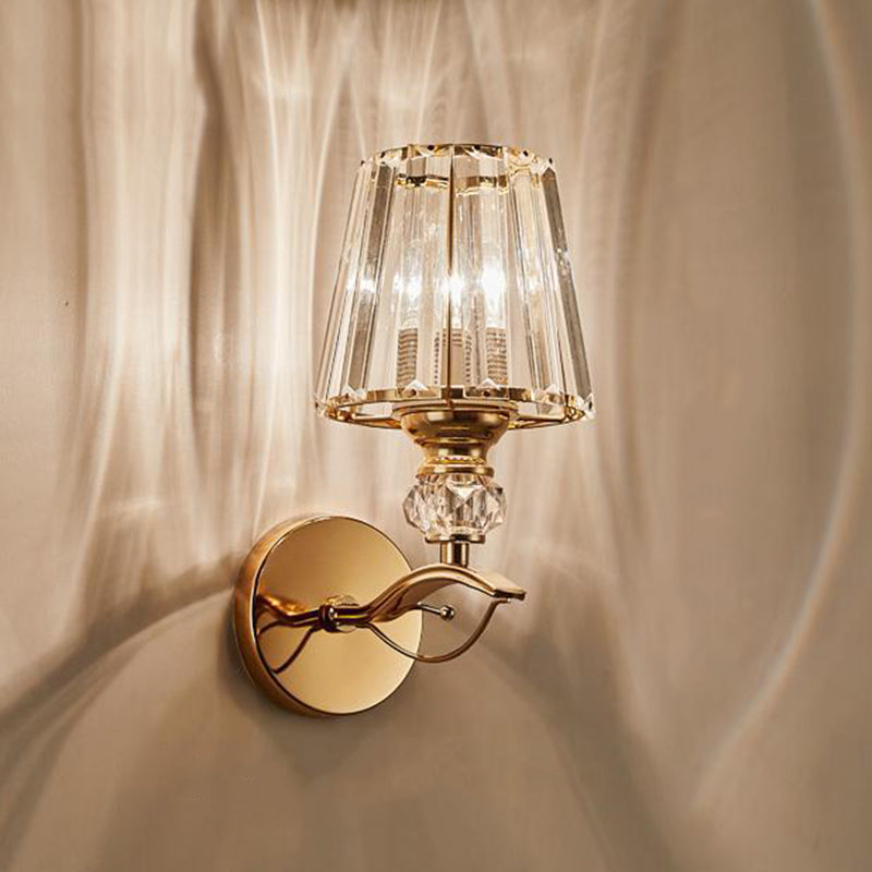 Modern Style Cone Wall Light Sconce Crystal Block 1-Light Wall Mount Lamp in Gold