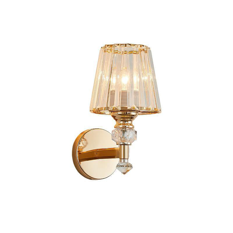 Modern Style Cone Wall Light Sconce Crystal Block 1-Light Wall Mount Lamp in Gold