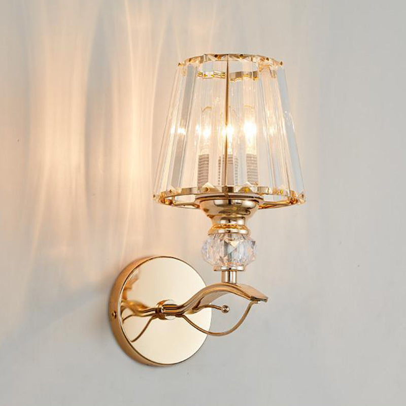 Modern Style Cone Wall Light Sconce Crystal Block 1-Light Wall Mount Lamp in Gold