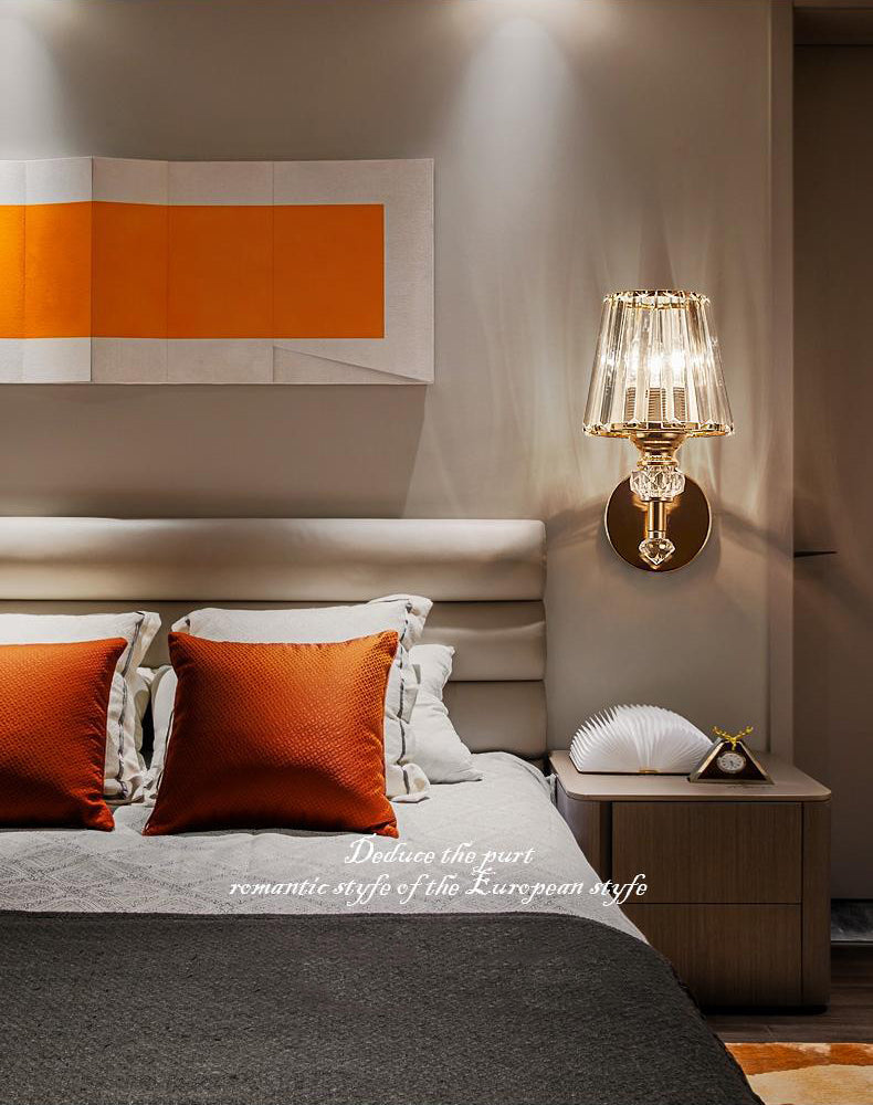 Modern Style Cone Wall Light Sconce Crystal Block 1-Light Wall Mount Lamp in Gold