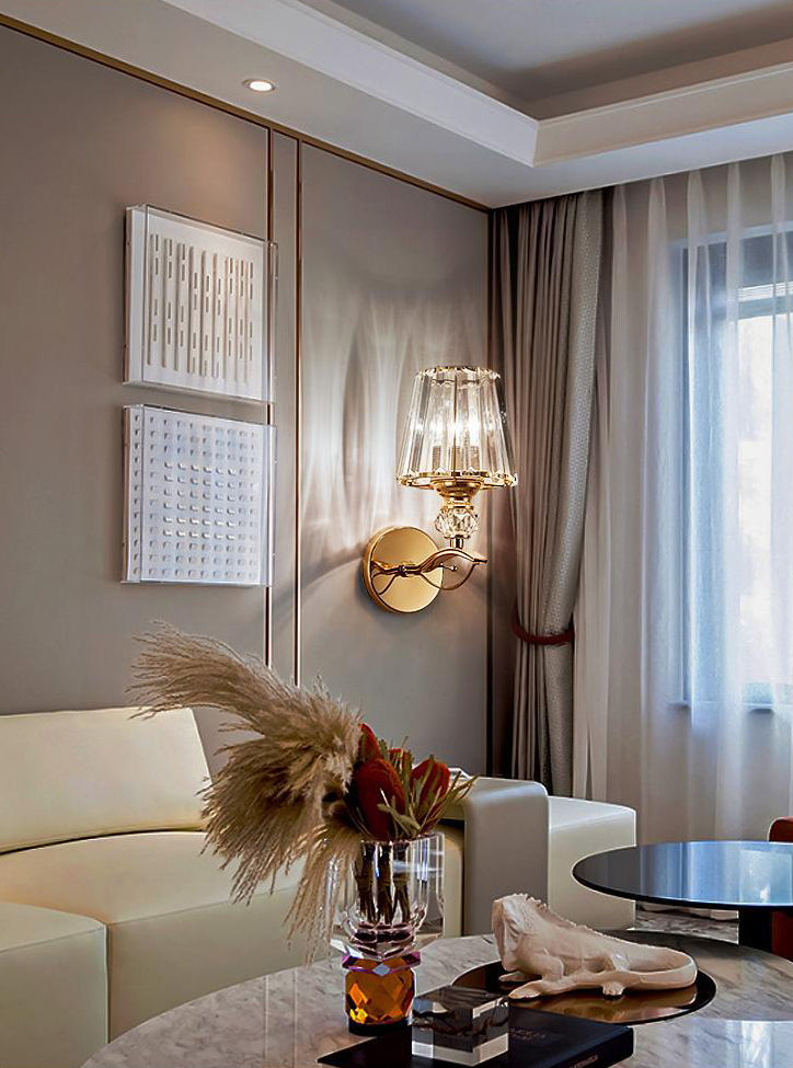 Modern Style Cone Wall Light Sconce Crystal Block 1-Light Wall Mount Lamp in Gold