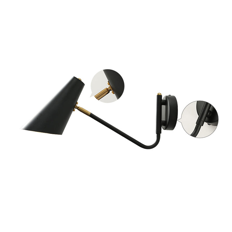 Lucinas de luz de pared cónica de estilo moderno lámparas de pared de 1 luces de metal en negro