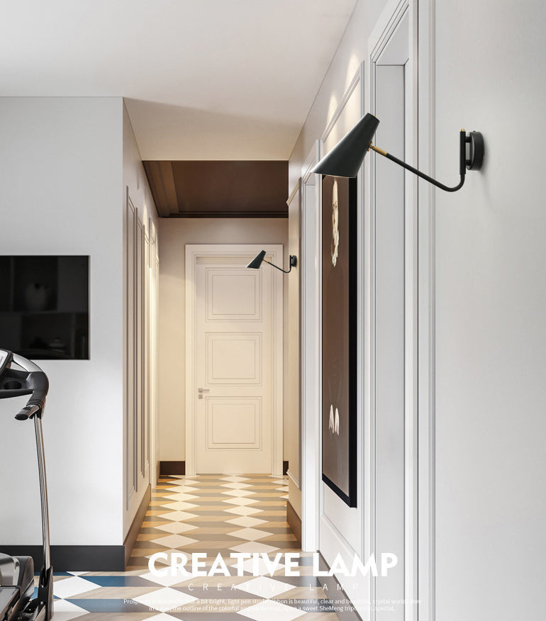 Lucinas de luz de pared cónica de estilo moderno lámparas de pared de 1 luces de metal en negro