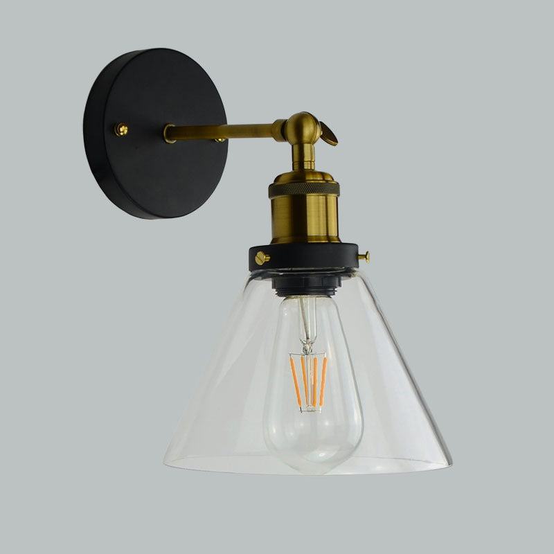 Industrielle vintage geometrische Wandlampe Schmiedeeisen -einzelnes Wandlicht mit klarem Glasschatten