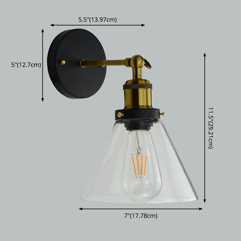 Industrielle vintage geometrische Wandlampe Schmiedeeisen -einzelnes Wandlicht mit klarem Glasschatten