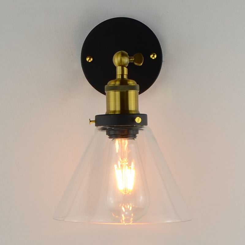 Industrielle vintage geometrische Wandlampe Schmiedeeisen -einzelnes Wandlicht mit klarem Glasschatten